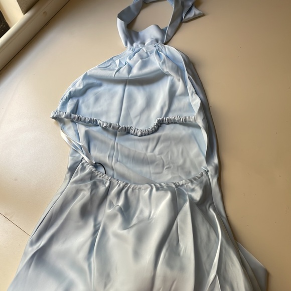 Light Blue Satin Halter Maxi Dress - Picture 3 of 7